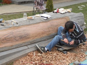 Nathan Wilson, working on the old growth log